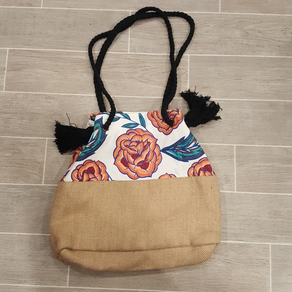 Roxy Rose Print Jute & Cotton Purse - Picture 2 of 6